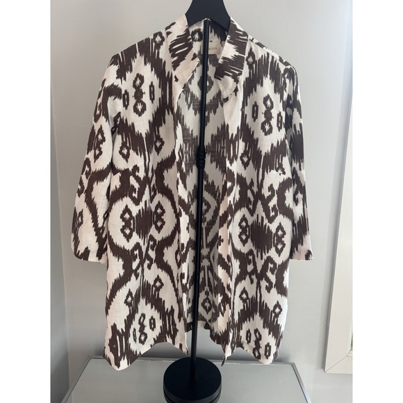 Chico's Tops - Chico's Ikat‎ Linen Boho Open Front Tunic Jacket Coastal Resort Artsy Size 2